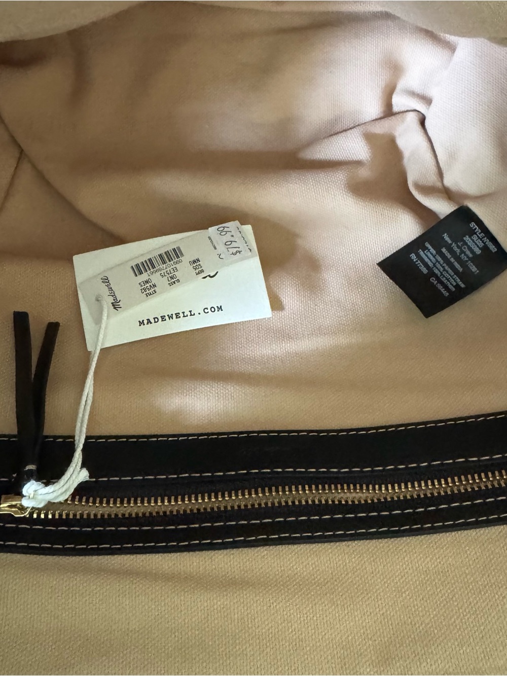 Madewell Black & Tan Striped Woven Tote with Leather Handles - Picture 5 of 6